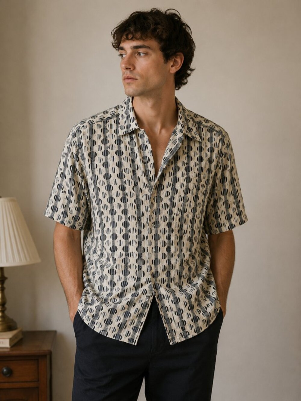 Vintage Alfani 100% Silk Shirt XXL Oversized Geometric Old Money Resort Mens
